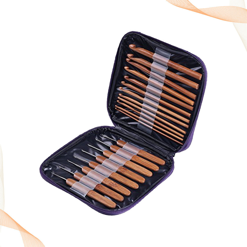 Wooden Crochet Hooks Ergonomic Handle - 1 zestaw bambusowych drucików do szydełkowania,
